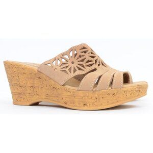 Spring Step Dora Women's 8.5 Laser-cut Leather Boho Platform Wedge Sandals